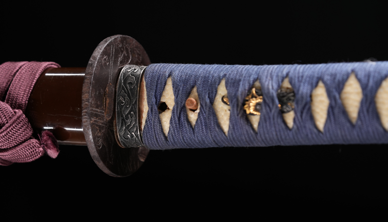 Sabre Antique Japonais Katana, Période Edo, Koshirae Marron et Bleu