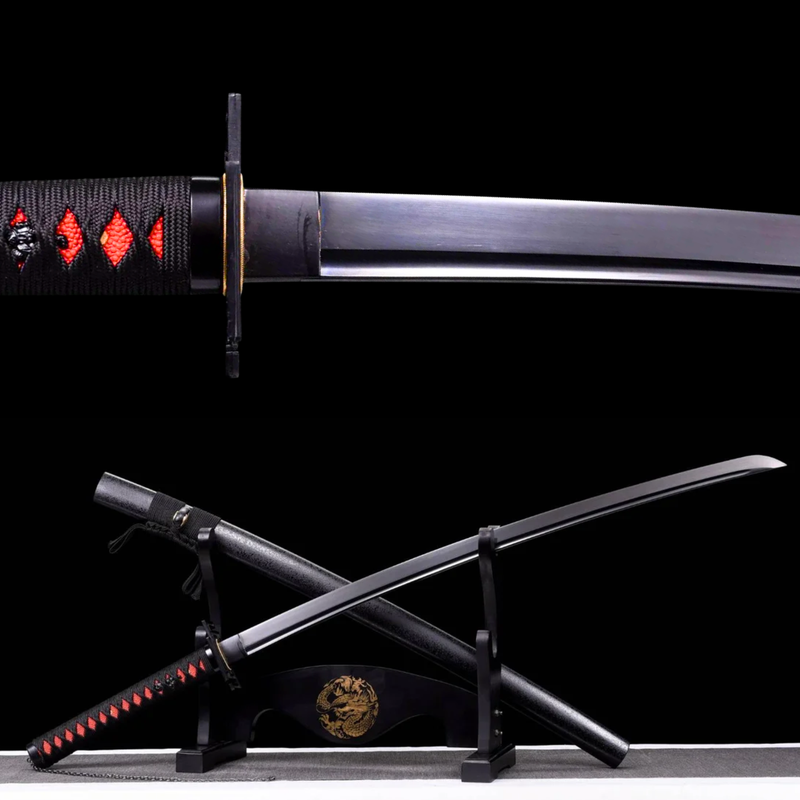 Épée De Samouraï Japonaise Faite à La Main En Acier Au Manganèse Avec Fourreau Noir Et Dragon Tsuba Épée De Samouraï Japonaise Faite à La Main En Acier Au Manganèse Avec Fourreau Noir Et Dragon Tsuba