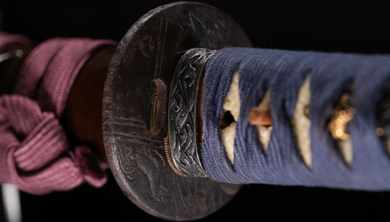 Sabre Antique Japonais Katana, Période Edo, Koshirae Marron et Bleu