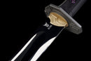 Gladius Tactique Nightshade — DLC Elite — 80CrV2, Poignée noire texturée, vis violettes, garde dorée, fourreau noir carbone,