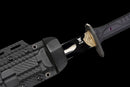 Gladius Tactique Nightshade — DLC Elite — 80CrV2, Poignée noire texturée, vis violettes, garde dorée, fourreau noir carbone,