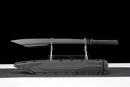Épée Tactique Champion Chopper — Ceramic Edition — 9SiCr, Poignée ergonomique noire, anneau cuivré, fourreau noir motif