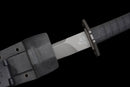 Tachi Fantôme Épée Longue Tactique — SK5, Poignée noire texturée, fourreau noir mat, rivets.