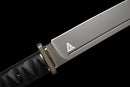 Épée Courte Stealth Hawk — Titanium Edition — AUS-8, Poignée noire texturée, fourreau noir moulé, garde avec anneau doré.