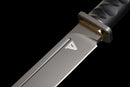 Épée Courte Stealth Hawk — Titanium Edition — AUS-8, Poignée noire texturée, fourreau noir moulé, garde avec anneau doré.