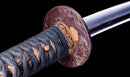 Antique Japanese Katana with Seated Sages Iron Tsuba and Suguha Hamon, Mumei, Edo Period — Tamahagane