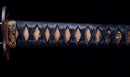 Antique Japanese Katana with Seated Sages Iron Tsuba and Suguha Hamon, Mumei, Edo Period — Tamahagane