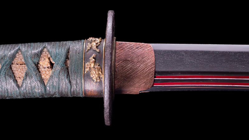Sabre Antique Katana Japonais avec Bo-Hi Laqué Rouge