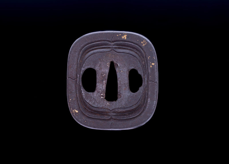 Katana Japonais Antique Tsuba Kakugata Arrondi - Fin Muromachi