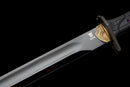 Gladius Tactique Midnight — DLC Elite — Acier 80CrV2, Poignée noire, garde dorée, fourreau noir carbone, vis violettes.