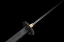Gladius Tactique Midnight — DLC Elite — Acier 80CrV2, Poignée noire, garde dorée, fourreau noir carbone, vis violettes.