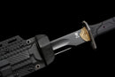 Gladius Tactique Midnight — DLC Elite — Acier 80CrV2, Poignée noire, garde dorée, fourreau noir carbone, vis violettes.