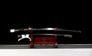 Katana Shirokami — Acier T10, Manche noir, dragon, fourreau noir, cordon blanc, embout argenté