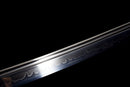 Katana Shirokami — Acier T10, Manche noir, dragon, fourreau noir, cordon blanc, embout argenté