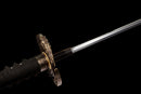 Katana Shirokami — Acier T10, Manche noir, dragon, fourreau noir, cordon blanc, embout argenté