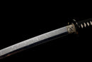 Katana Fubuki — Acier T10, Poignée ito noir et blanc, fourreau noir motif neige argenté, cordon bicolore.